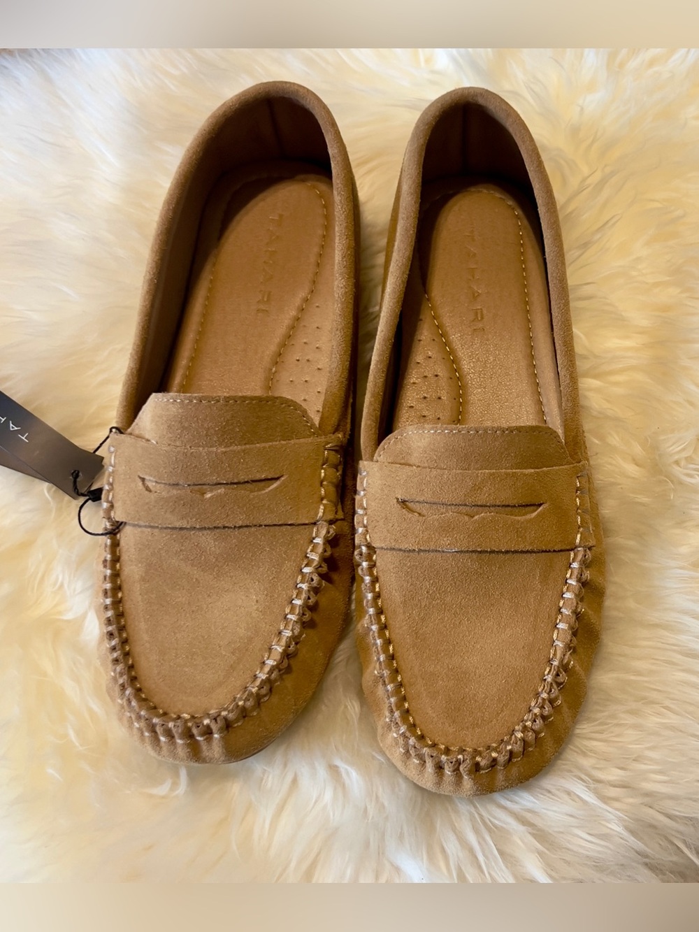 Tahari Tan Suede Penny Loafers